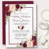 Watercolor Burgundy Bloral Wedding Einladung