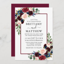 Watercolor Burgundy Blue Mixed Floral Wedding