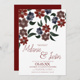 Watercolor Burgundy Blue Plush Pink Blumenzange Einladung