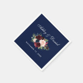 Watercolor Burgundy Blue Wedding Floral Serviette (Ecke)