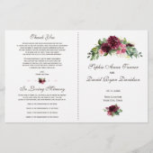 Watercolor Burgundy Blumenbouquet Hochzeitsprogram (Vorderseite)