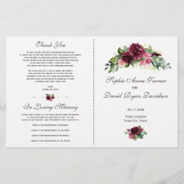 Watercolor Burgundy Blumenbouquet Hochzeitsprogram