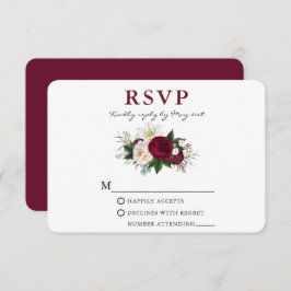 Watercolor Burgundy Blumengrün Rd RSVP Karte