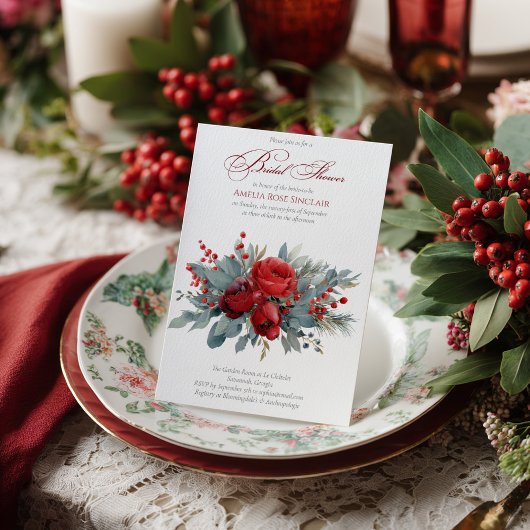 Watercolor Burgundy & Blush Roses Bridal Shower Einladung