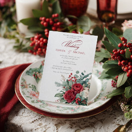 Watercolor Burgundy & Blush Roses Wedding Einladung