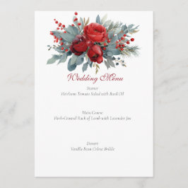 Watercolor Burgundy & Blush Roses wedding Menükarte
