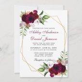 Watercolor Burgundy Boho Floral Gold Frame Wedding Einladung (Vorderseite)