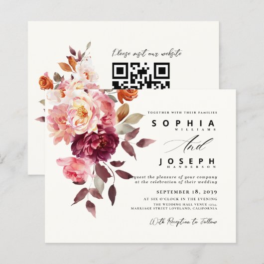 watercolor Burgundy Bouquet Floral Wedding (Vorne/Hinten)