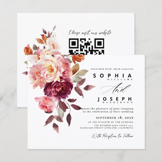 watercolor Burgundy Bouquet Floral Wedding (Vorne/Hinten)