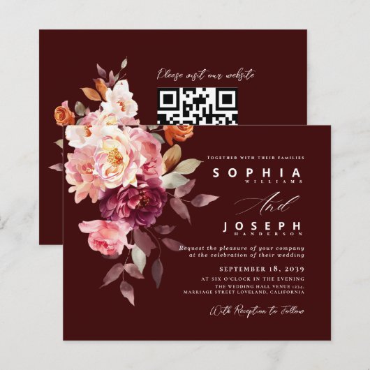 watercolor Burgundy Bouquet Floral Wedding (Vorne/Hinten)