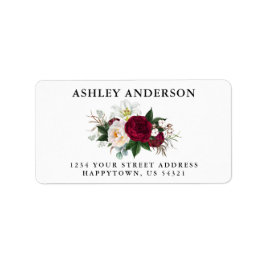 Watercolor Burgundy Floral and Greenery Address Adressaufkleber