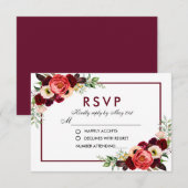 Watercolor Burgundy Floral Boho Wedding RSVP Karte (Vorne/Hinten)