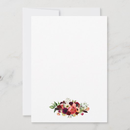 Watercolor Burgundy Floral Boho Wedite Einladung (Rückseite)