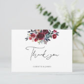 Watercolor Burgundy Floral Danke Karte (Stehend Vorderseite)