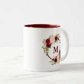 Watercolor Burgundy Floral Elegantes Monogramm Zweifarbige Tasse (VorderseiteRechts)