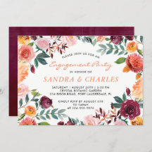 Watercolor Burgundy Floral Engagement Party Card