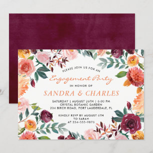 Watercolor Burgundy Floral Engagement Party Card Einladung