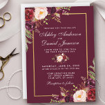 Watercolor Burgundy Floral Gold Frame Wedding Einladung<br><div class="desc">Elegante Burgundy Marsala Wasserfarben,  Blumen und Goldrahmen Einladung zur Hochzeit - Burgundy Back</div>