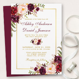 Watercolor Burgundy Floral Gold Hochzeit Einladung
