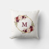 Watercolor Burgundy Floral Gold Monogram Kissen (Vorderseite)