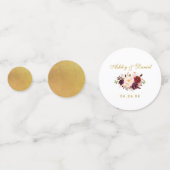 Watercolor Burgundy Floral Gold Wedding Konfetti (Rückseiten)