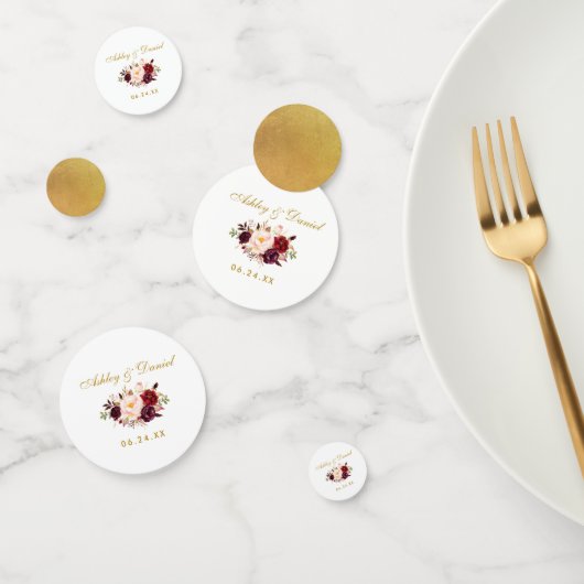 Watercolor Burgundy Floral Gold Wedding Konfetti (Gruppe)