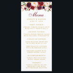 Watercolor Burgundy Floral Gold Wedding Menü Menükarte<br><div class="desc">Elegante Burgundy Marsala Watercolor Floral and Gold Wedding Menu Card</div>