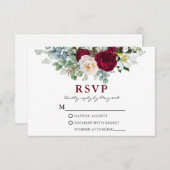 Watercolor Burgundy Floral Greenery W RSVP Karte (Vorne/Hinten)