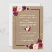 Watercolor Burgundy Floral Kraft Wedding Einladung (Vorderseite)