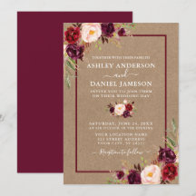 Watercolor Burgundy Floral Kraft Wedding