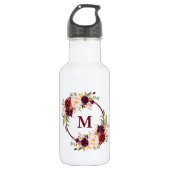 Watercolor Burgundy Floral Monogram Edelstahlflasche (Vorderseite)