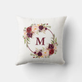 Watercolor Burgundy Floral Monogram Kissen (Rückseite)