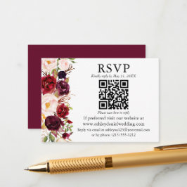 Watercolor Burgundy Floral QR UAWG Wedding Begleitkarte