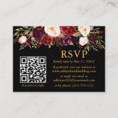 Watercolor Burgundy Floral QR Wedding RSVP Black Begleitkarte (Vorderseite)