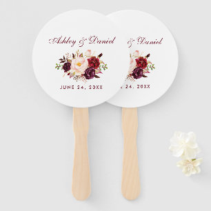 Watercolor Burgundy Floral Wedding B Fächer