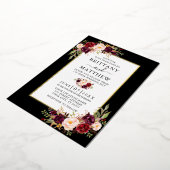Watercolor Burgundy Floral Wedding Black Gold Folieneinladung (Gedreht)