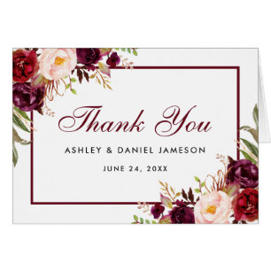 Watercolor Burgundy Floral Wedding Danke B Hinweis
