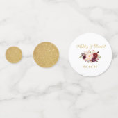Watercolor Burgundy Floral Wedding Gold Glitzer Konfetti (Rückseiten)