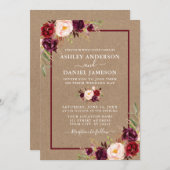 Watercolor Burgundy Floral Wedding Kraft Einladung (Vorne/Hinten)