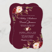 Watercolor Burgundy Floral Wedite B Einladung (Vorne/Hinten)