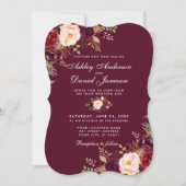 Watercolor Burgundy Floral Wedite B Einladung (Vorderseite)