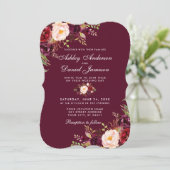 Watercolor Burgundy Floral Wedite B Einladung (Stehend Vorderseite)