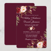 Watercolor Burgundy Floral Wedite R Einladung (Vorne/Hinten)