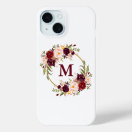 Watercolor Burgundy Floral Wreath Monogram Case-Mate iPhone Hülle
