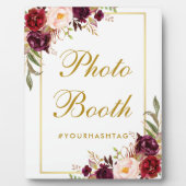 Watercolor Burgundy Gold Wedding Foto Booth Fotoplatte (Vorderseite)