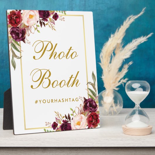 Watercolor Burgundy Gold Wedding Foto Booth Fotoplatte (Seite)