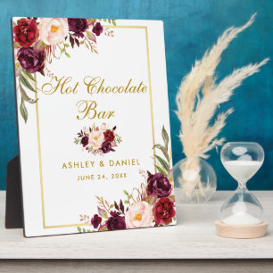Watercolor Burgundy Gold Wedding Hot Chocolate Bar Fotoplatte