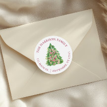 Watercolor Burgundy & Green Christmas Tree Adresse