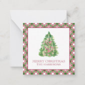 Watercolor Burgundy & Green Karierter Weihnachtsba Mitteilungskarte (Vorderseite)