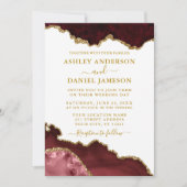 Watercolor Burgundy Marble Geode Wedding Einladung (Vorderseite)
